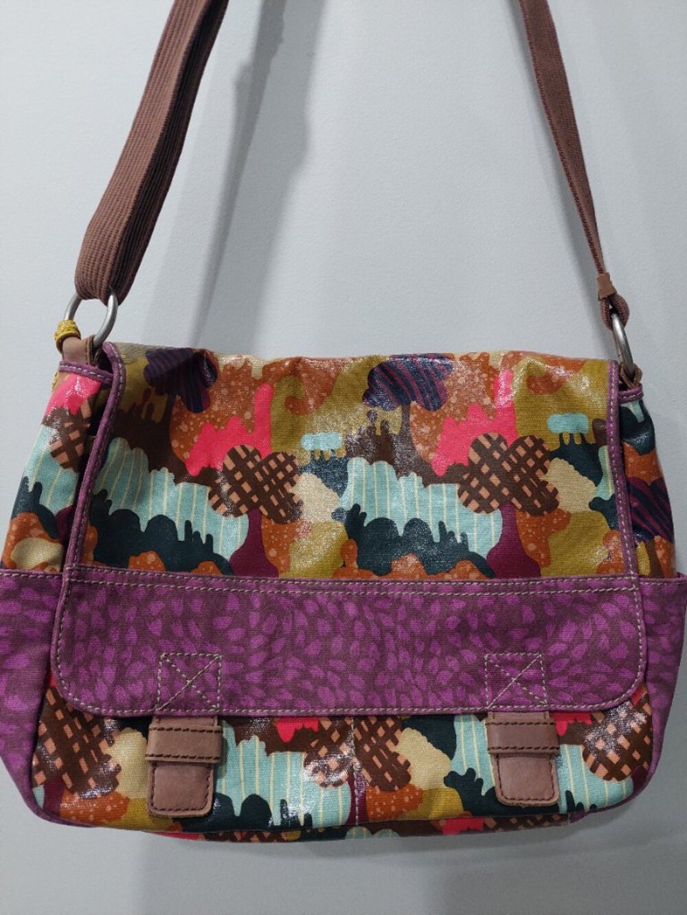 Fossil Key-Per Messenger Laptop Bag Coated Canvas Vintage Purple